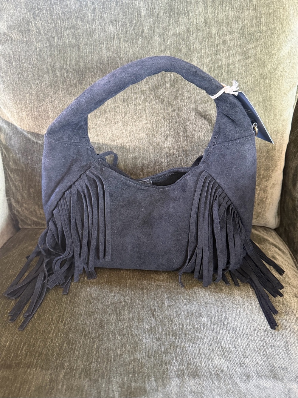 Universal Thread Charcoal Gray Suede Fringe Hobo Shoulder Bag